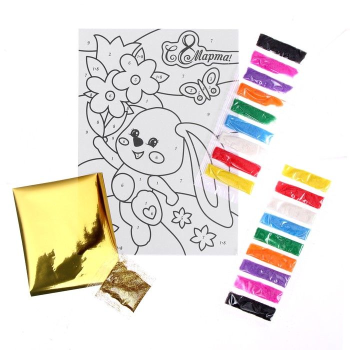 Фреска песком «Зайка» + блёстки и фольга — PalitraMastera