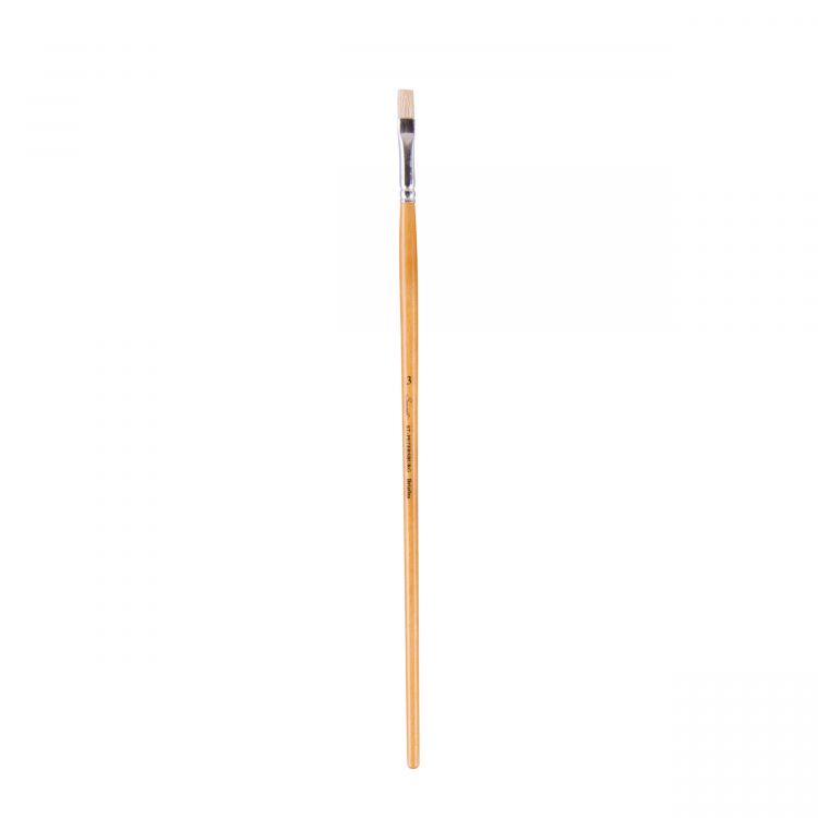 Кисть щетина &quot;Сонет&quot; плоская длинная ручка покрытая лаком № 03, ширина 7 мм DK10018/03 — PalitraMastera