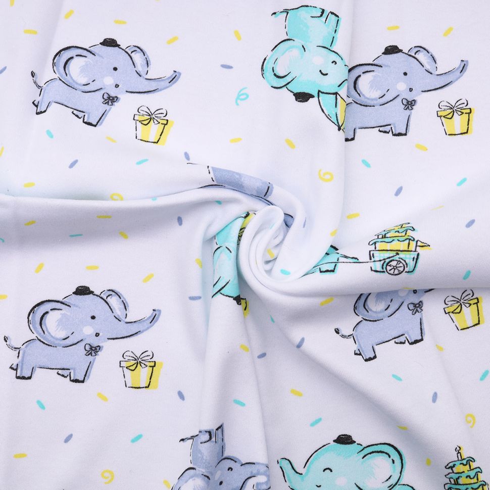 29527 Интерлок 'Слоники' 100% х/б (пл.170-180/м2 ) 45см*50см + -2см, цв. бело/серо/бирюзовый фото 1 — PalitraMastera