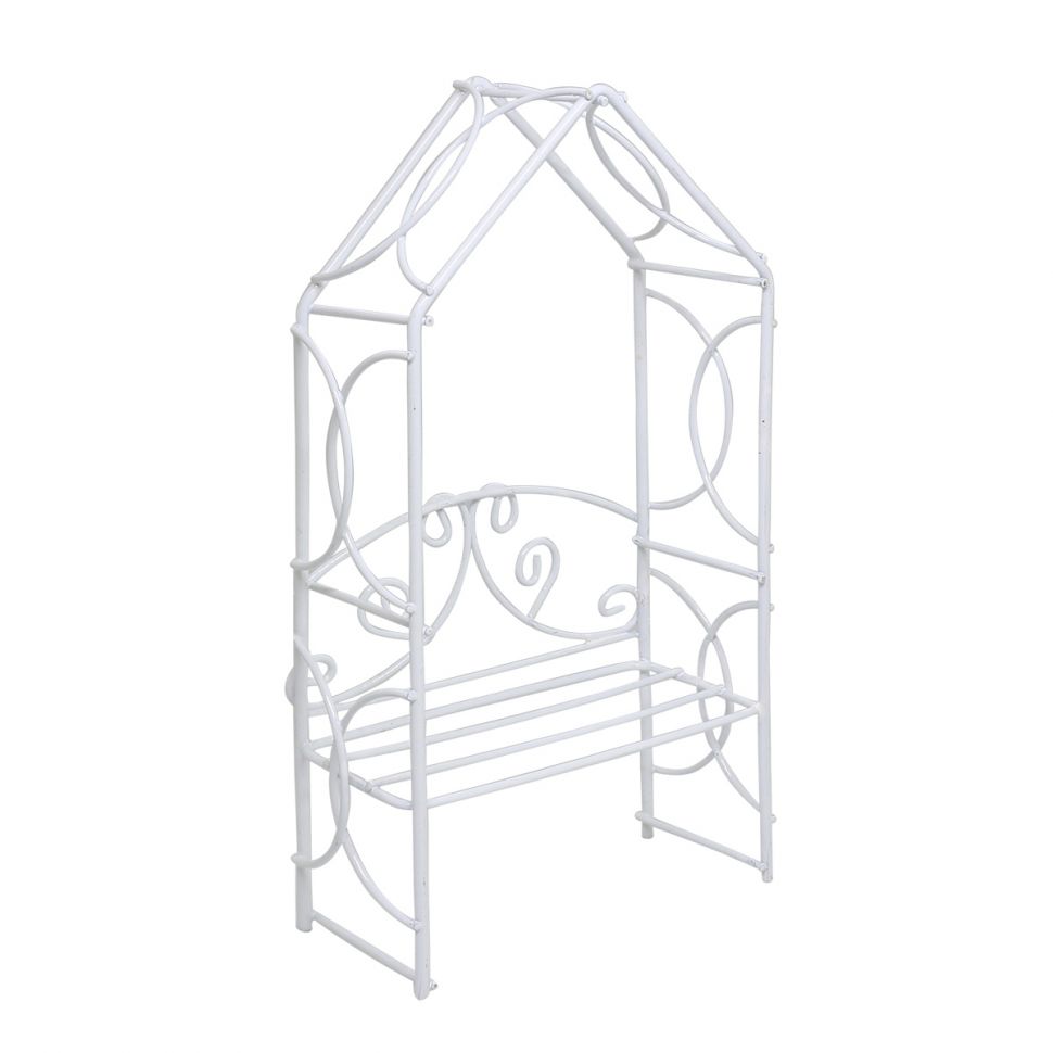 SCB271016 Металлическая мини беседка с лавочкой, белая 7,5*15см фото 1 — PalitraMastera