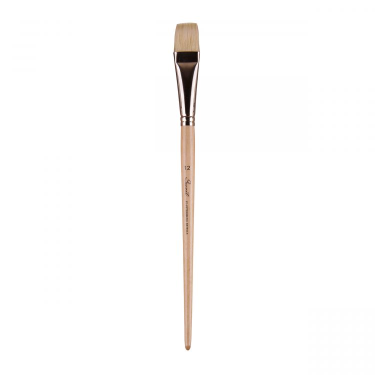 Кисть щетина &quot;Сонет&quot; плоская длинная ручка покрытая лаком № 12, ширина 23 мм DK10018/12 — PalitraMastera