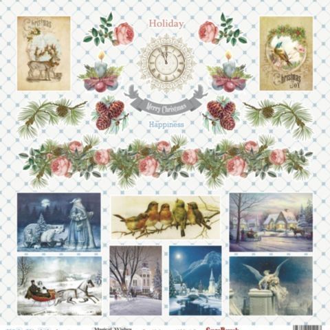 Бумага для скрапбукинга 30,5х30,5 см 190 гр/м, односторон Зимняя Сказка Карточки, (10 шт/уп) фото 1 — PalitraMastera