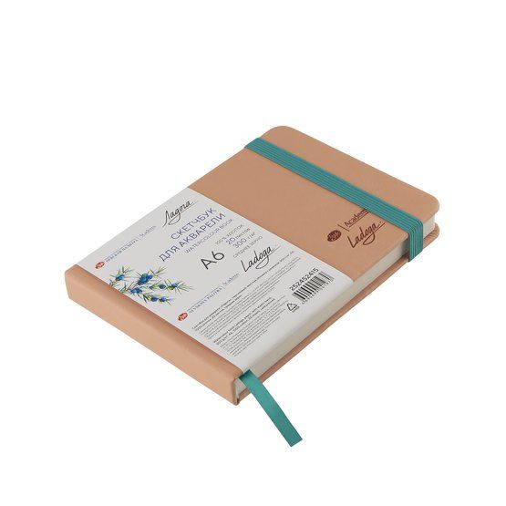 Скетчбук для акварели &quot;Ладога&quot;, персиковый, жесткая обложка с резинкой, 300 г/м2, А6, 100 % хлопок, 20 листов, среднее зерно — PalitraMastera