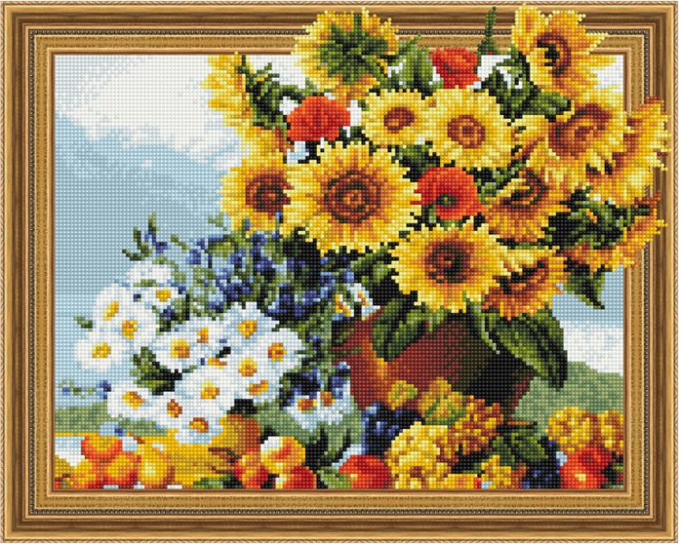 Алмазная мозаика 3D эффект TSGJ 1223 Подсолнухи и ромашки 40*50 — PalitraMastera