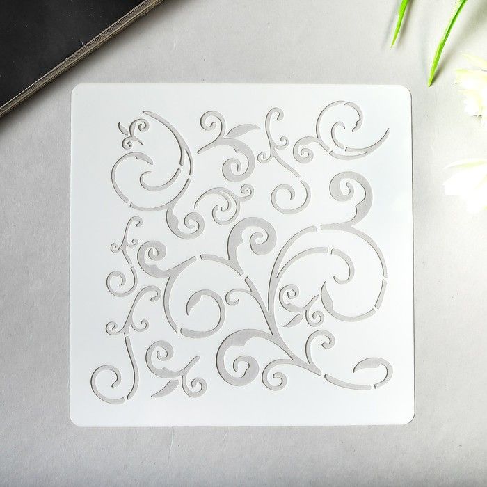 Трафарет пластик &quot;Завитки - растительный узор&quot; 13х13 см  4346858 — PalitraMastera