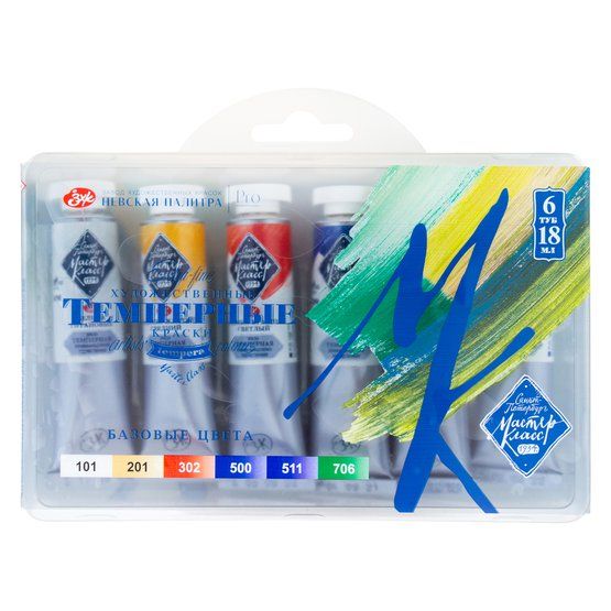 Мастер-Класс Набор темпера Basic colours, в пластиковм коррексе с европодвесом, 6 шт х18мл фото 1 &mdash; PalitraMastera