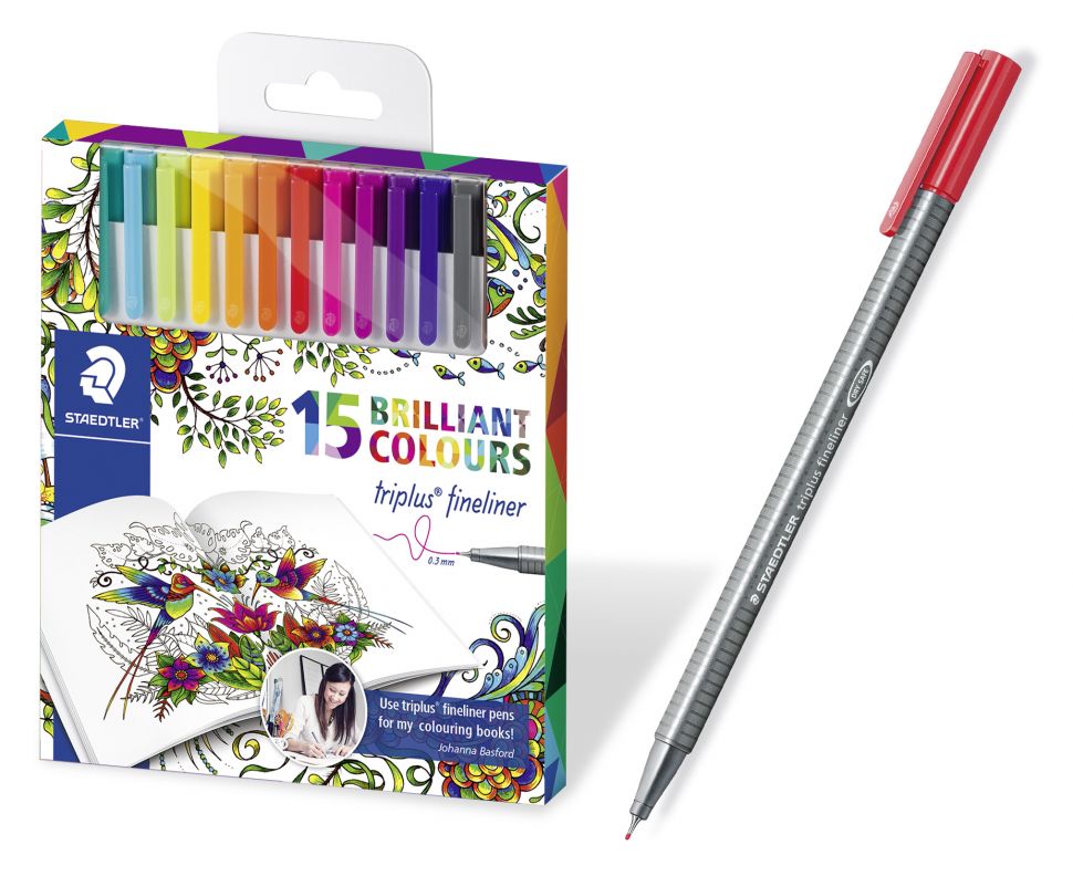Ручки капиллярные STAEDTLER "Triplus 334 Johanna Basford" набор 15 цв., трехгранные, толщ.0,3мм фото 1 &mdash; PalitraMastera