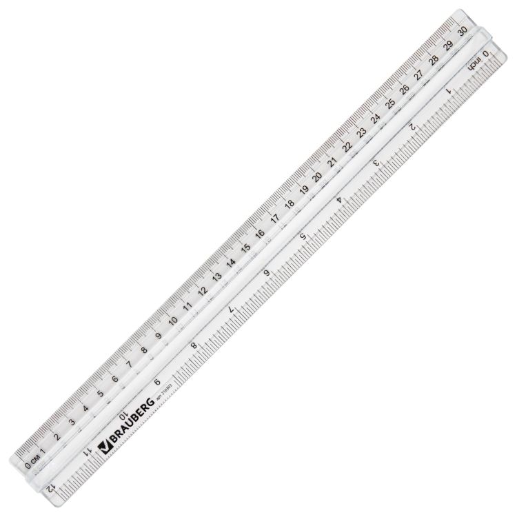 Линейка пластик 30 см BRAUBERG, с держателем, прозрачная, европодвес, 210303 — PalitraMastera