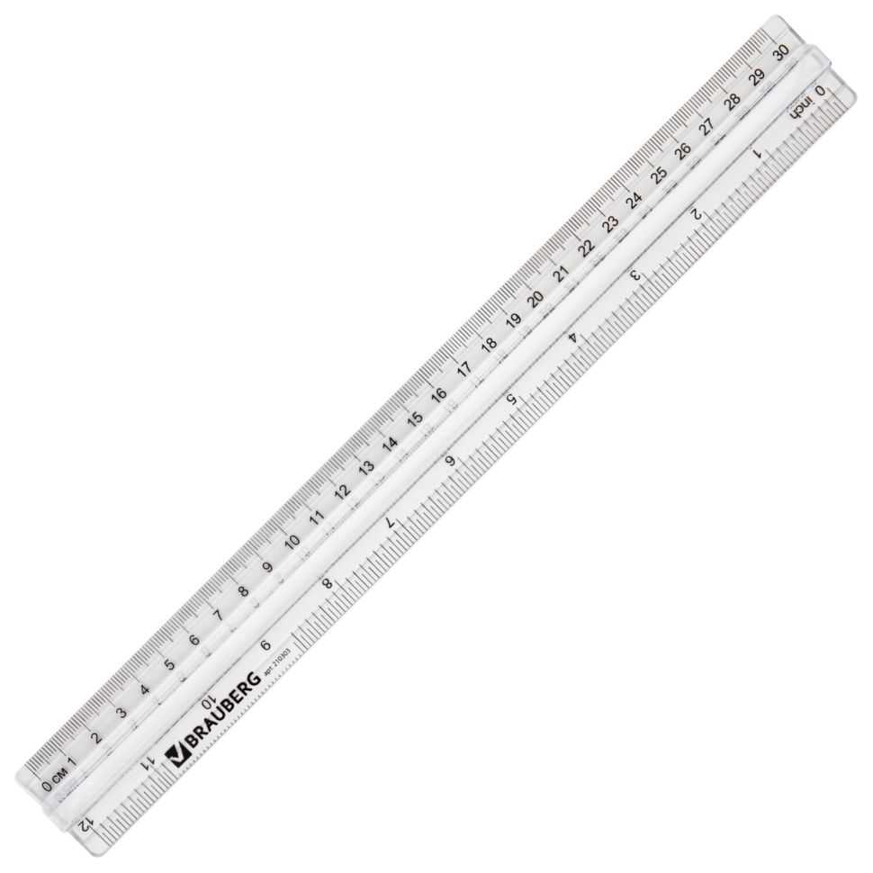 Линейка пластик 30 см BRAUBERG, с держателем, прозрачная, европодвес, 210303 фото 1 — PalitraMastera