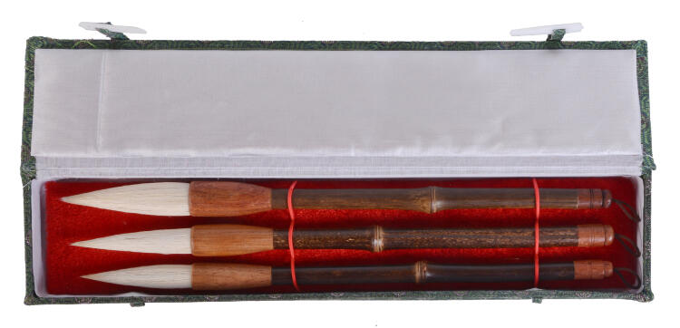 Набор из 3 кистей, ворс козы, ручка бамбуковая, упак. подарочная коробка — PalitraMastera