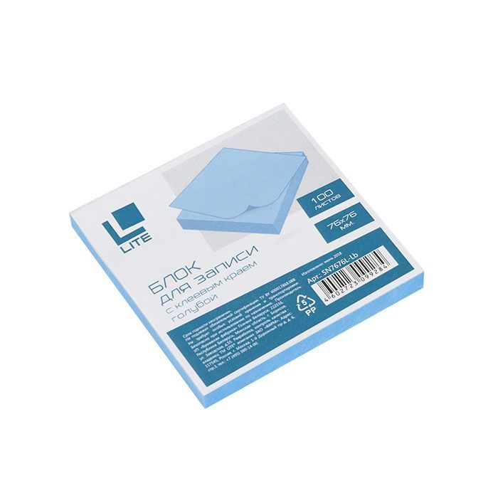 Блок самоклеящ. LITE 76х76 мм 1 шт 100 л. голуб. 1 цв. — PalitraMastera