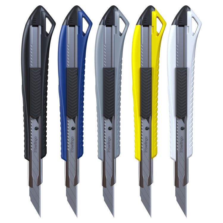 Нож канцелярский 9мм Berlingo &quot;Razzor 200&quot;, auto-lock, металл. направл., ассорти, европодвес — PalitraMastera