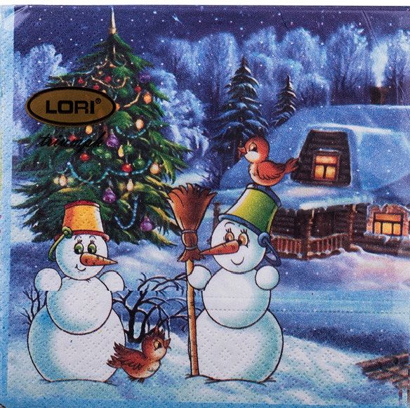 Салфетка трехслойная 33*33 "Снеговики" 20шт/упак фото 1 &mdash; PalitraMastera