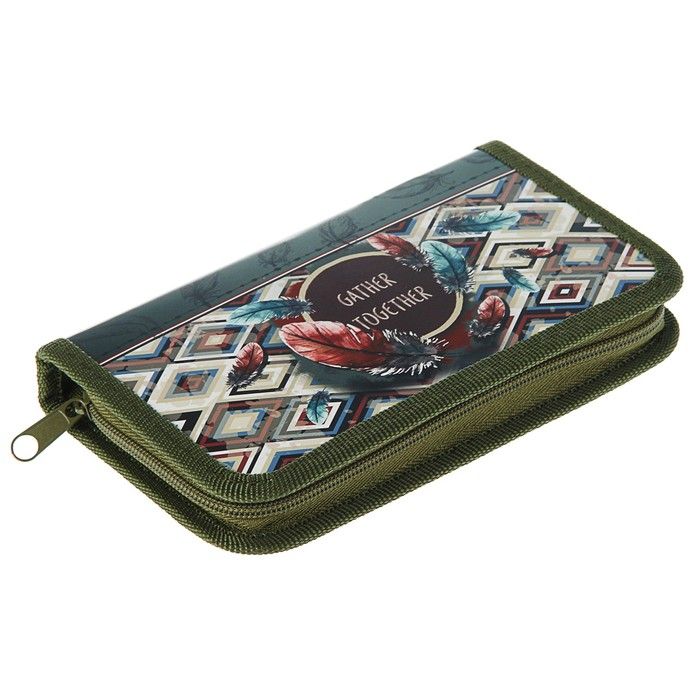 Пенал 1 секция, 110 х 190 мм, ламинированный картон, «Оникс», ПКК 03- 5, «Перья хаки» — PalitraMastera