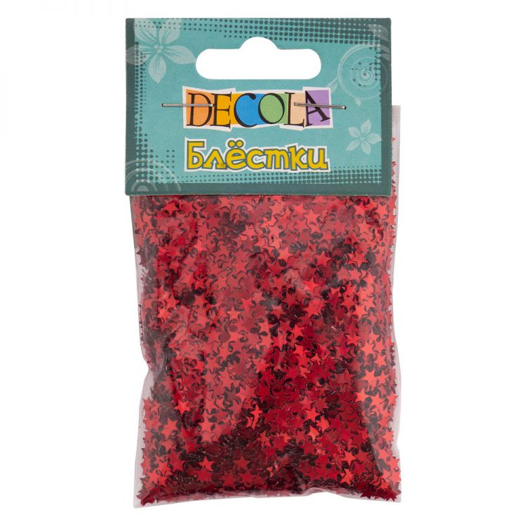Блестки декоративные Декола, размер 4 мм, красный радужный, звезды--- — PalitraMastera