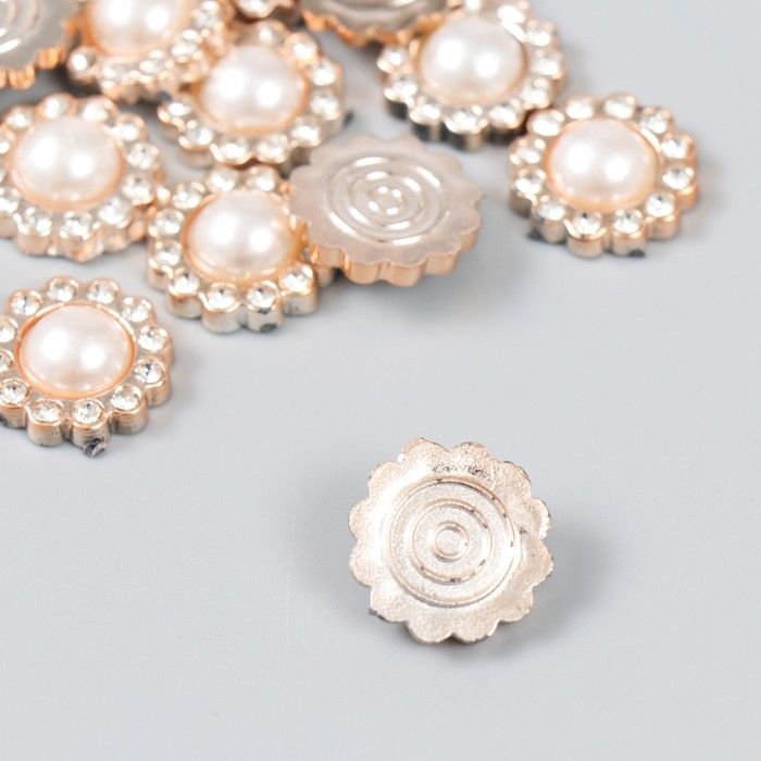 Декор для творчества пластик, стразы &quot;Круглый цветок с жемчужиной&quot; 1 шт 1,9х1,9 см  9431124 — PalitraMastera