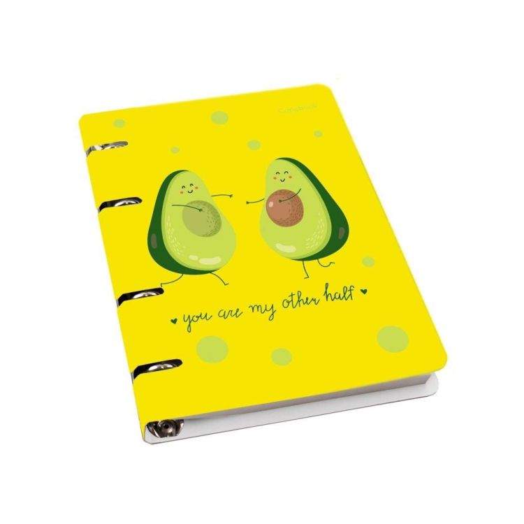 Тетрадь со см. блоком 100 л. А5 кл. на кольцах Listoff CUTE &amp; FUNNY АВОКАДИКИ тв. обл., гл. лам. — PalitraMastera
