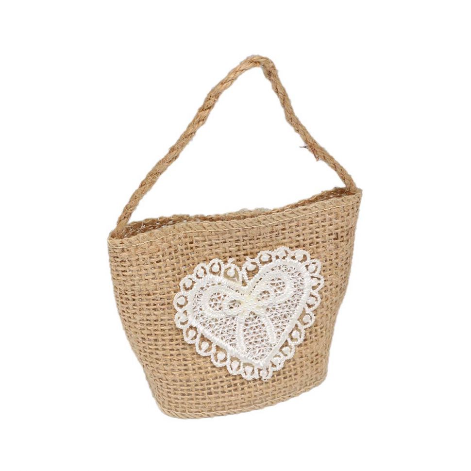 MH-397 Сумка из мешковины Сердце 6*4*6,5см, общ.высота 13см,1шт, Астра фото 1 — PalitraMastera