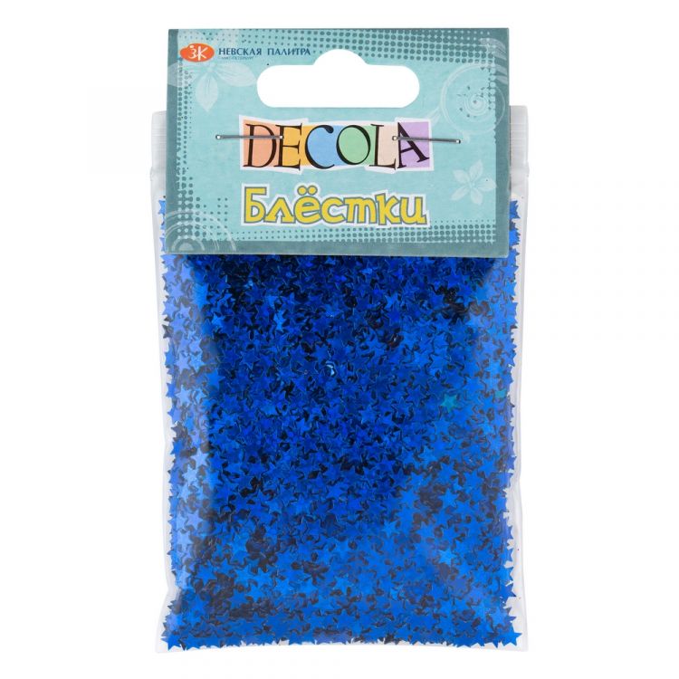 Блестки декоративные Декола, размер 4 мм, синий радужный, звезды — PalitraMastera