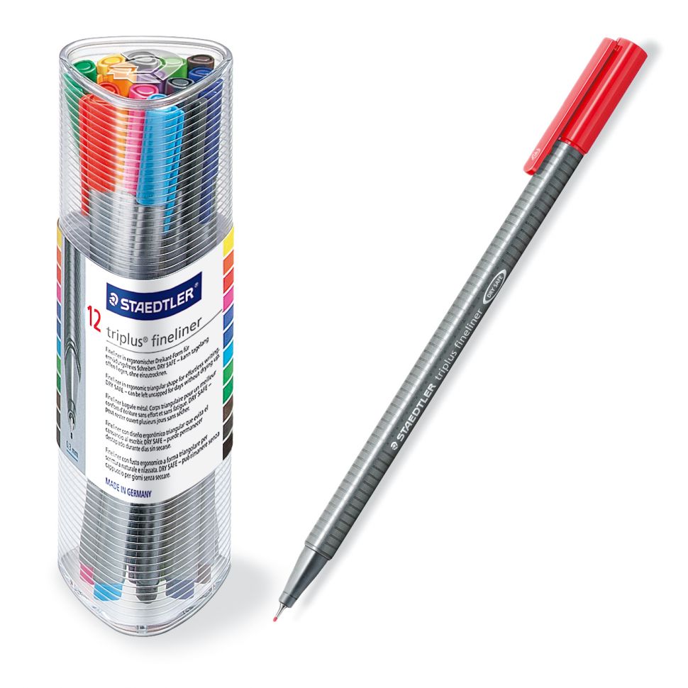 Набор ручек капиллярных Triplus 334, 12 цв., трехгранные, толщина линии - 0,3 мм, в трехгранном тубусе фото 1 &mdash; PalitraMastera