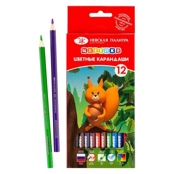 Цветик Набор цветных карандашей, 12 цветов, шестигранные, 2М-4М, заточенные фото 1 — PalitraMastera