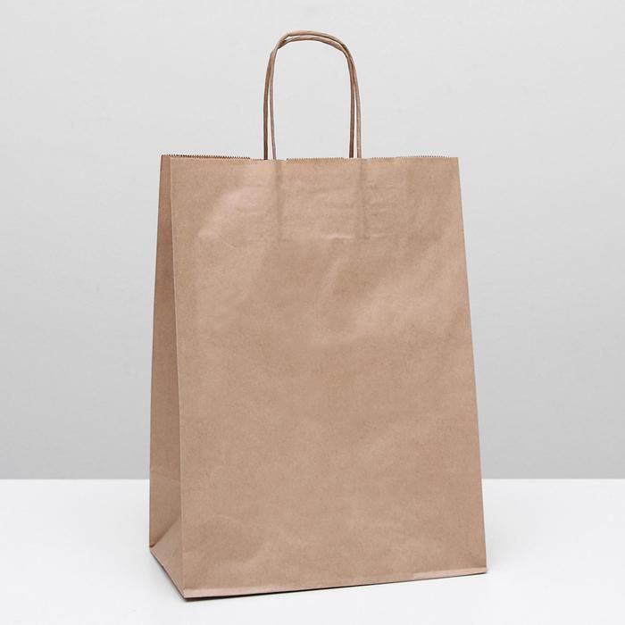 Пакет крафт без печати, круглая ручка 26 х 15 х 35 см  2492932 — PalitraMastera