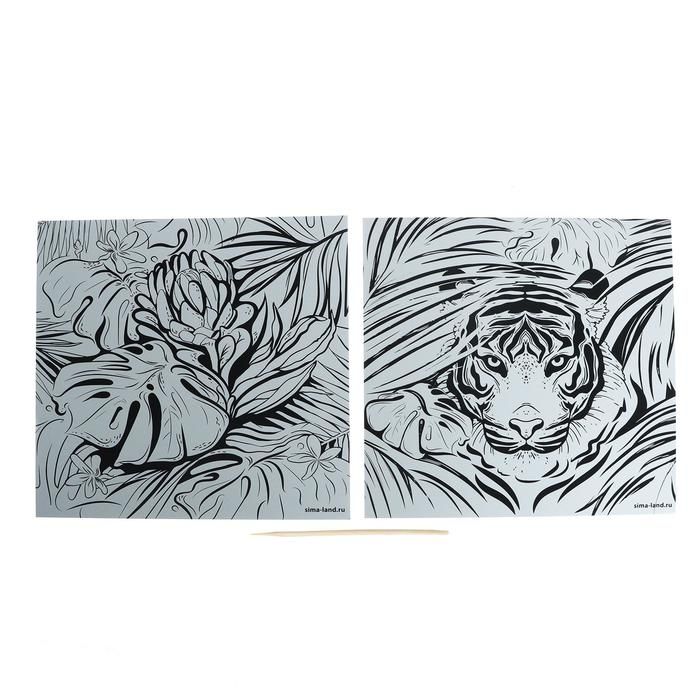 Набор гравюр «Джунгли», с металлическим эффектом «серебро», 2 шт, 19х19 см фото 1 — PalitraMastera