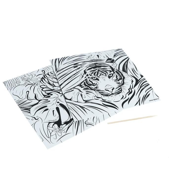 Набор гравюр «Джунгли», с металлическим эффектом «серебро», 2 шт, 19х19 см — PalitraMastera