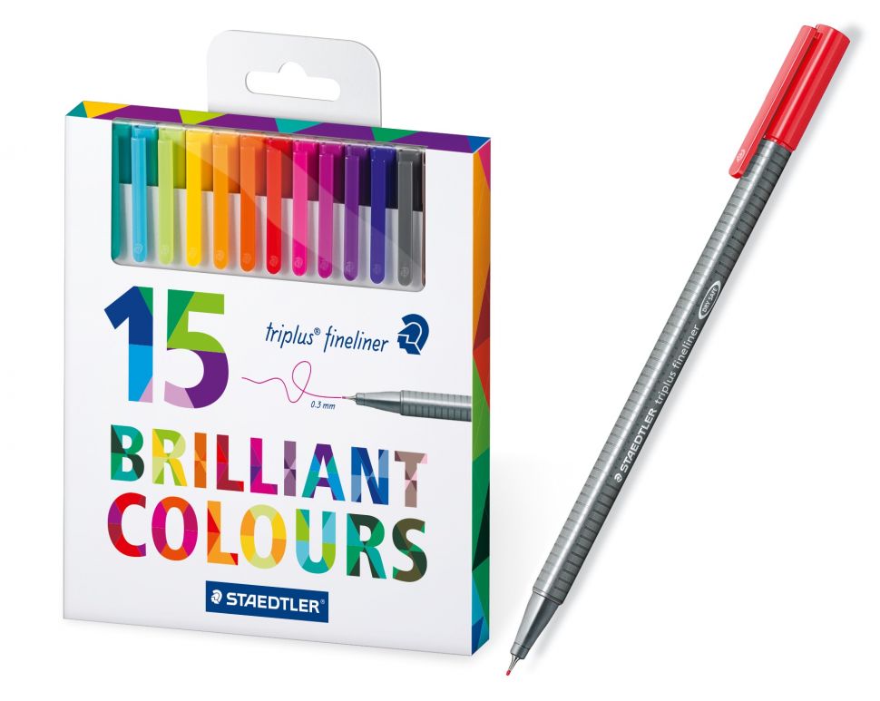 Ручки капиллярные STAEDTLER "Triplus 334" набор 15 цв., трехгранные, толщ.0,3мм фото 1 &mdash; PalitraMastera