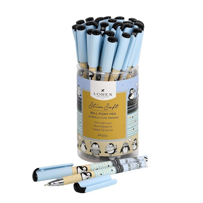 Ручка маслян. LOREX ILLEGALLY CUTE.PINGUIN Slim Soft синий 0,5 мм кругл. корп. ultra-soft touch игольчатый наконечник фото 1 — PalitraMastera