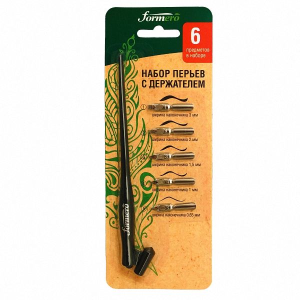 Набор плоских перьев &quot;FORMERO&quot; 5 шт. с пластиковым держателем для наклонного шрифта с косым креплением, в блистере — PalitraMastera