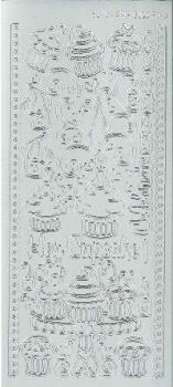 Контурные наклейки "Кексики(капкейки)", лист 10x24,5 см, цвет серебристый фото 1 — PalitraMastera