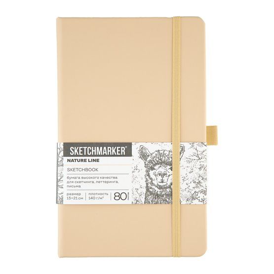 Скетчбук для зарисовок Sketchmarker, благородный беж, жесткая обложка с резинкой, 140 г/м2, 13x21 см, 80 листов, цвет бумаги слоновая кость &mdash; PalitraMastera