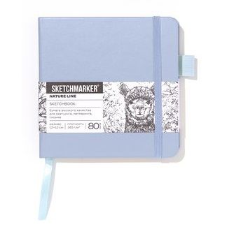 Скетчбук для зарисовок Sketchmarker, пыльный голубой, жесткая обложка с резинкой, 140 г/м2, 12х12 см, 80 листов, цвет бумаги слоновая кость &mdash; PalitraMastera