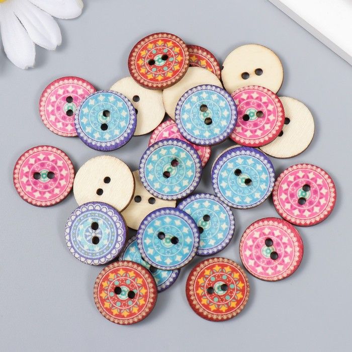 Пуговицы дерево для творчества 2 прокола "Узорные" набор 25 шт 2х2 см 9118559 фото 1 &mdash; PalitraMastera