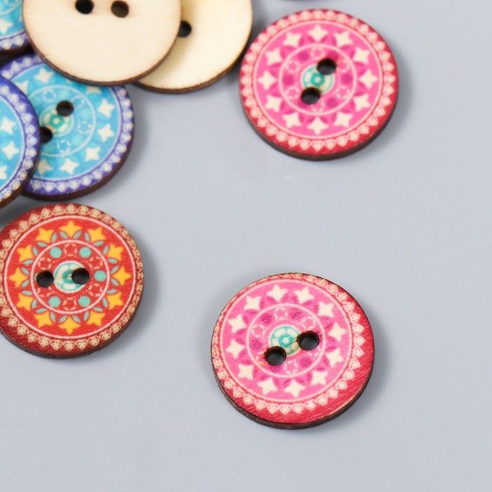 Пуговицы дерево для творчества 2 прокола &quot;Узорные&quot; набор 25 шт 2х2 см 9118559 — PalitraMastera