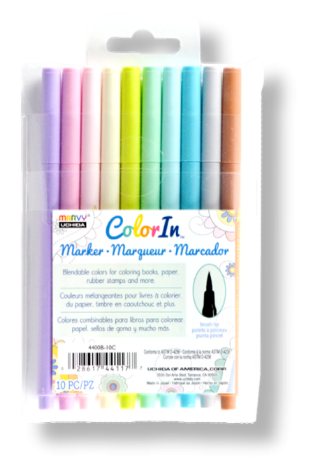 Маркер-кисть(Brush pen)ак.чер.на вод.осн.Colorin Пастельный 10шт/уп MAR4400B/10C /Marvy фото 1 — PalitraMastera