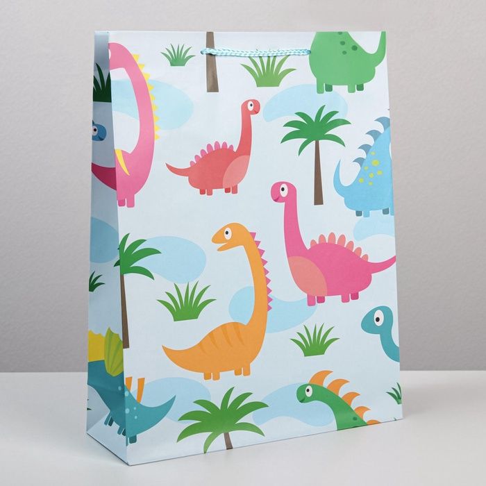 Пакет подарочный ламинированный, упаковка, «Динозавр: Поздравляю», L 28 х 38 х 9 см фото 1 — PalitraMastera