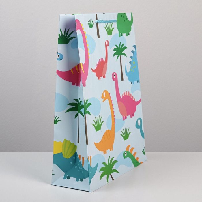 Пакет подарочный ламинированный, упаковка, «Динозавр: Поздравляю», L 28 х 38 х 9 см — PalitraMastera