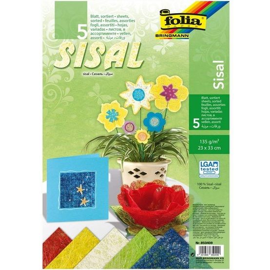 FOLIA Наборы сизали, 23х33см, 135г/м3, 5 цветов, ассорти--- — PalitraMastera