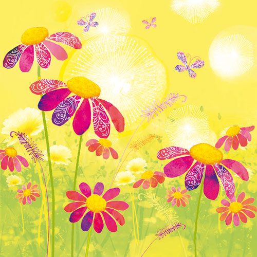Салфетка для декупажа - 33 x 33 cm Солнечные цветы и бабочки. фото 1 — PalitraMastera