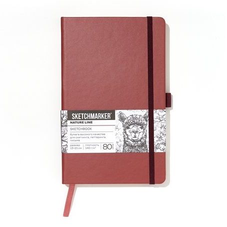 Скетчбук для зарисовок Sketchmarker, красный винтаж, жесткая обложка с резинкой, 140 г/м2, 13х21 см, 80 листов, цвет бумаги слоновая кость &mdash; PalitraMastera