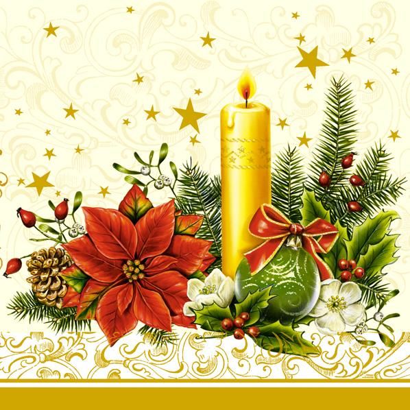 Салфетки - трехслойные, Maki, коллекция &quot;Рождественский обед&quot; (свеча, еловые веточки) — PalitraMastera