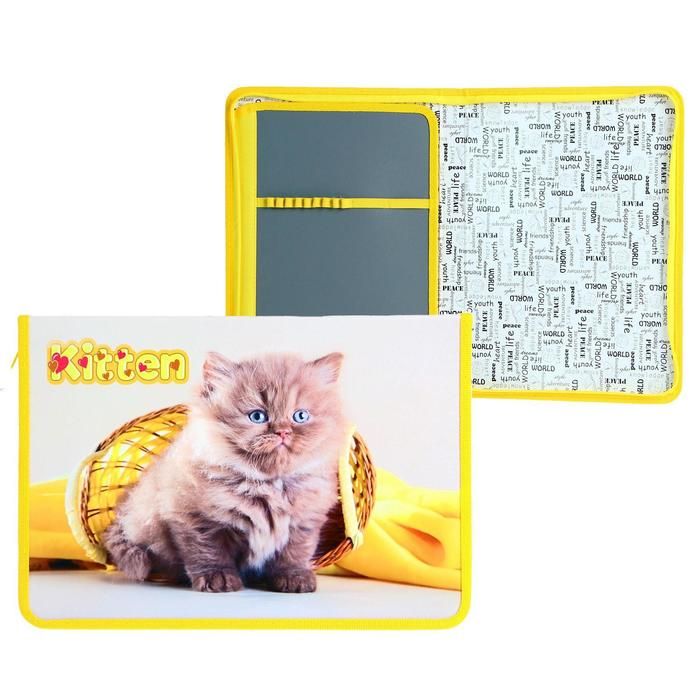 Папка для труда А4, молния вокруг, откидная планка, ламинированный картон, «Оникс», ПТ-Р8, «Пушистик» — PalitraMastera