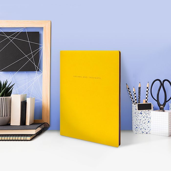 Блокнот А5, 96 л. кл. сшивкаLOREX DREAMS AND THOUGHTS STYLISH COLLECTION желтый с тисн. обрез цветн. &mdash; PalitraMastera