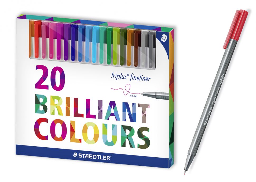 Ручки капиллярные STAEDTLER "Triplus 334" набор 20 цв., трехгранные, толщ.0,3мм фото 1 &mdash; PalitraMastera