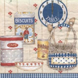 Салфетки бумажные для декупажа, 33х33 см, "Посуда в стиле кантри", синий, упаковка 20 шт. фото 1 — PalitraMastera