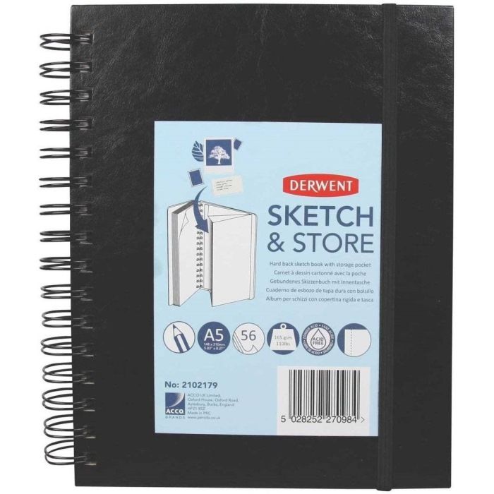 Блокнот для эскизов в твердой обложке, цвет обложки - черный, на спирали, на резинке, с карманом, 165 гр/м2, А5, "Портрет", 56 листов с перфорацией фото 1 &mdash; PalitraMastera