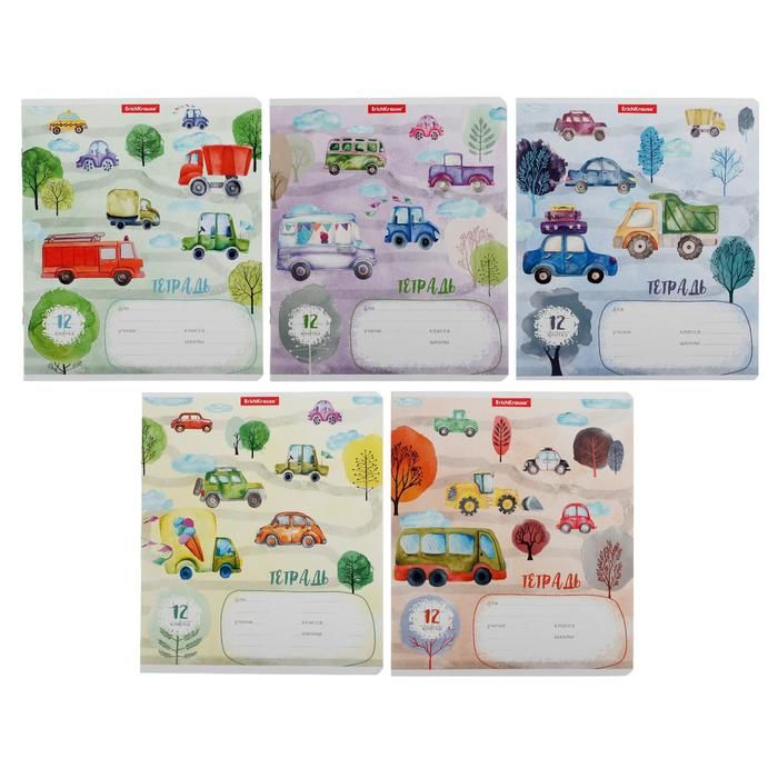 Тетрадь 12 листов в клетку &quot;Автопарк&quot;, обложка мелованный картон, блок офсет, МИКС (1 вид в спайке) — PalitraMastera