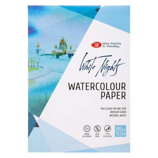 Альбом-склейка для акварели "White Nights", А4, плотность 280 г/м2, 15 листов, 100% целлюлоза, среднее зерно фото 1 — PalitraMastera